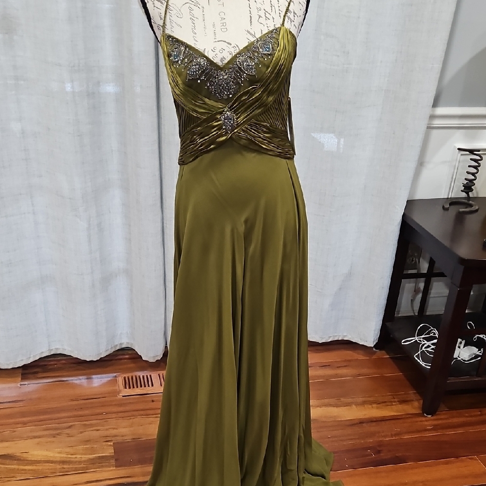Badgley Mischka Olive Maxi Dress Gorgeous Silk